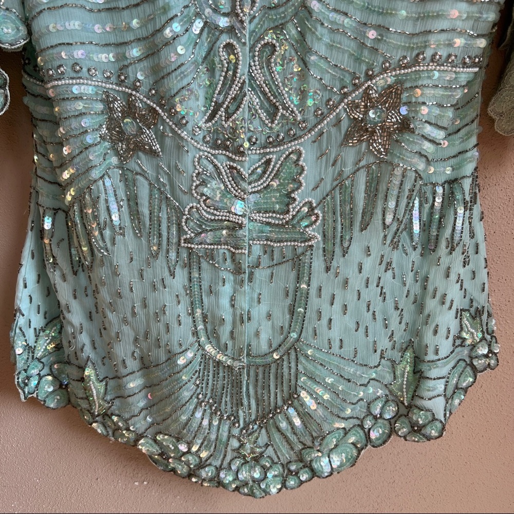 Vintage Odeon Beaded Sequin Silk Lined Blouse - Picture 9 of 12